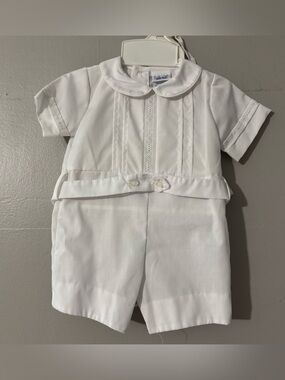Vintage White Alexis Christening Baptism Romper Suit & Hat Size 3 Mos 10-13 lbs